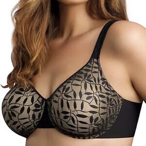Olga Lace Sheer Leaves Underwire Minimizer Bra in Black NWT